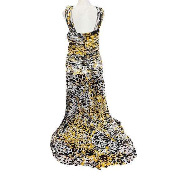 Tadashi Shoji Silk Gown Yellow Black Animal Print Formal Maxi Dress 16 - Picture 5 of 9